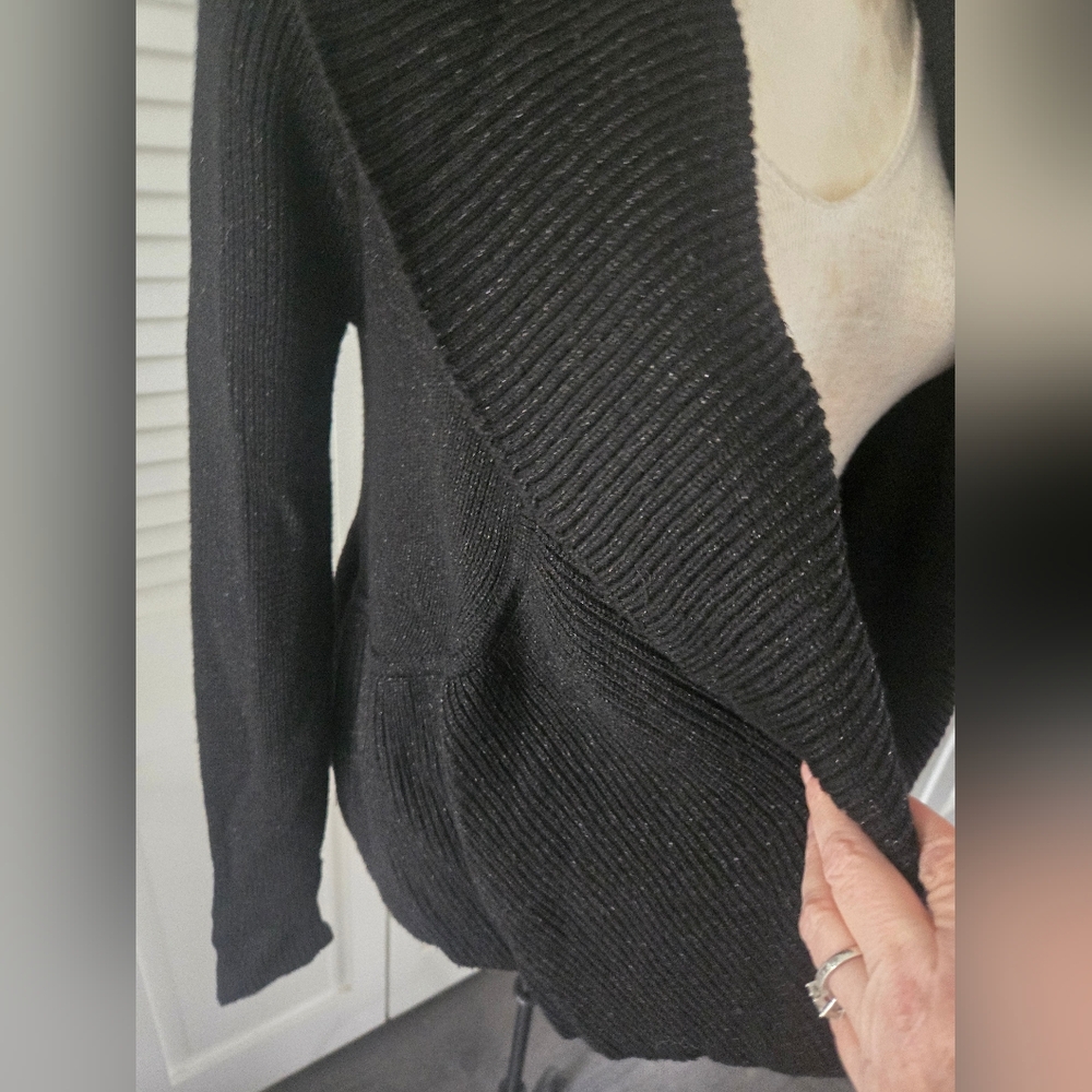 DVF Black Ribbed Shawl Collar Wool Cardigan S - Picture 6 of 8
